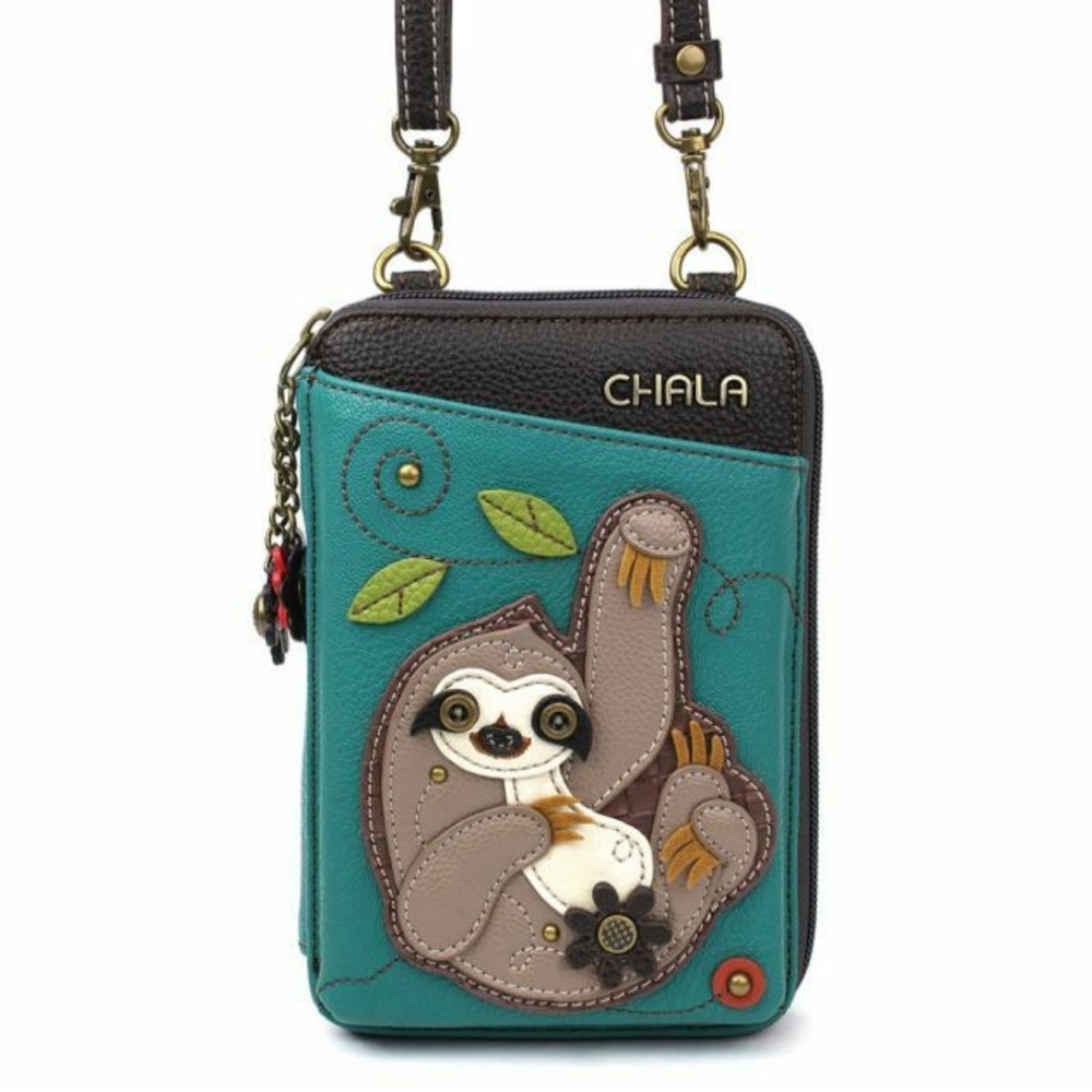 Chala Turquoise and Brown Sloth Crossbody Bag like new gift purse